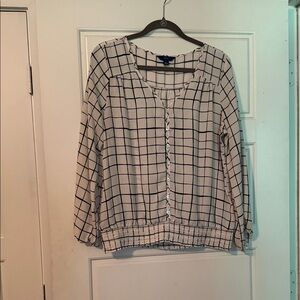 Apt. 9 Cream Blouse with Black Windowpane Check